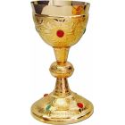 Cáliz com banho de ouro e pedras incorporadas