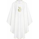 Casulla de poliéster com Alfa e Omega bordado branco
