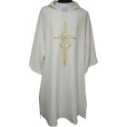 Dalmática com Cruz, IHS e espigas bordadas beige