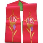 Estola litúrgica bordada com IHS | Reversível vermelho / verde