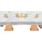 Mantel de altar com Cruz, IHS, espigas e uvas bordadas