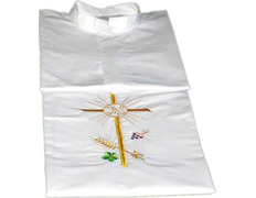 Adicionar ao carrinho Alba branco com Cruz, IHS, espigas e uvas bordadas Alba branco com Cruz, IHS, espigas e uvas bordadas