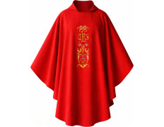 Casula eclesiástica com bordado de IHS dourado vermelho