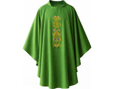 Casula eclesiástica com bordado de IHS dourado verde