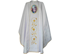 Adicionar ao carrinho Casulla damasco com Sagrada Família estampada Casulla damasco com Sagrada Família estampada