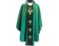 Adicionar ao carrinho Casulla damasco com estolon em veludo verde Casulla damasco com estolon em veludo verde