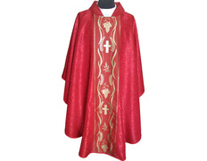 Casulla damasco com galão central dorado vermelho