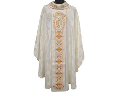 Adicionar ao carrinho Casula e estola de tecido damasco bordada bege Casula e estola de tecido damasco bordada bege