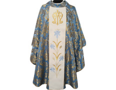 Casula mariana com estolon central bordado azul