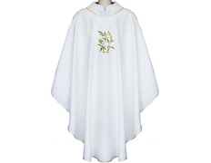 Adicionar ao carrinho Casulla de poliéster com Alfa e Omega bordado branco Casulla de poliéster com Alfa e Omega bordado branco