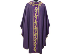 Casulla sacerdotal de lana, viscose e poliéster morado