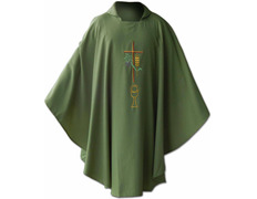 Adicionar ao carrinho Casula bordada com Cruz, cáliz e espiga verde Casula bordada com Cruz, cáliz e espiga verde