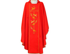 Adicionar ao carrinho Casulla de poliéster com espigas e Cruz bordadas vermelha Casulla de poliéster com espigas e Cruz bordadas vermelha