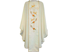 Adicionar ao carrinho Casulla de poliéster com espigas e Cruz bordadas branca Casulla de poliéster com espigas e Cruz bordadas branca