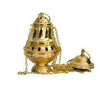 Turíbulo de metal dourado com quatro cadeias | 24 cm.
