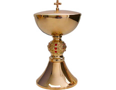 Adicionar ao carrinho Copón com banho de ouro e pedras vermelhas no nó Copón com banho de ouro e pedras vermelhas no nó