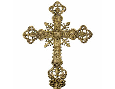 Cruz em bronze com INRI e elementos litúrgicos