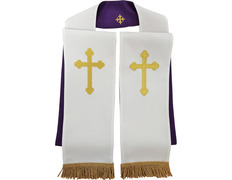 Estola reversível com Cruz bordada branca / roxo