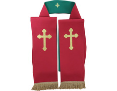 Estola reversível com Cruz bordada vermelha / verde