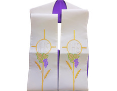 Estola litúrgica bordada com IHS | Reversível branco / roxo