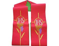Estola litúrgica bordada com IHS | Reversível vermelho / verde