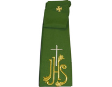 Estola com IHS e Cruz bordada verde