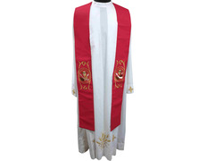 Estola de padre com bordado franciscano vermelho