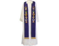 Estolon com bordados litúrgicos e fleco dourado roxo