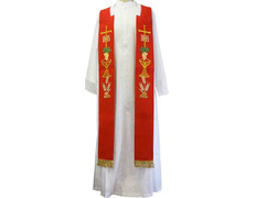 Estolon com bordados litúrgicos e fleco dourado vermelho