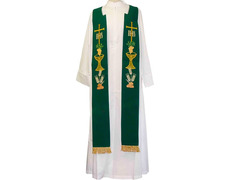 Estolon com bordados litúrgicos e fleco dourado verde