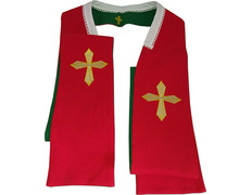 Estola reversível com Cruz bordada vermelha / verde