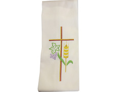 Estolon bordado com Cruz, espiga de trigo e uvas beige