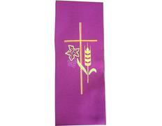 Estol bordado com Cruz, espiga de trigo e uvas morado