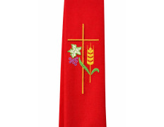 Estolon bordado com Cruz, espiga de trigo e uvas vermelho