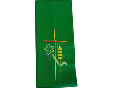 Estolon bordado com Cruz, espiga de trigo e uvas verde