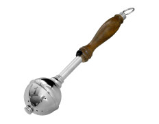 Hisopo de metal prateado com manga de madeira