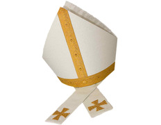 Mitra confeccionada em tisú branco