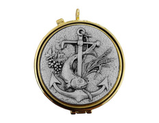 Portaviático dourado com gravado em relevo plateado