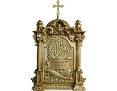 Sagrario de bronze com IHS e peixes