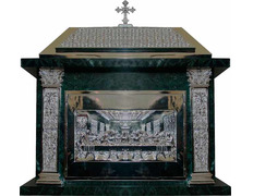 Sagrario de mármore e bronze com banho de prata