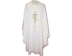 Adicionar ao carrinho Casula bordada com Cruz, cáliz e espiga branco Casula bordada com Cruz, cáliz e espiga branco