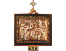 Via Crucis de bronze com marco de madeira