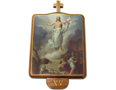 Via Crucis de quinze estações de madeira de nogal