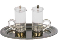 Vinagens de vidro com bandeja de aço inoxidável