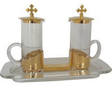 Galhetas da Missa com bandeja de vidro