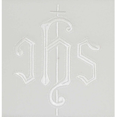 Conjunto de altar com IHS bordado em fio branco