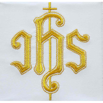 Conjunto de altar com IHS bordado com fio dourado