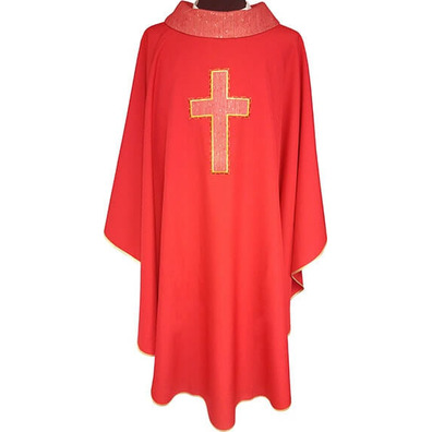 Casulla quatro cores | Bordado Cruz Latina vermelho