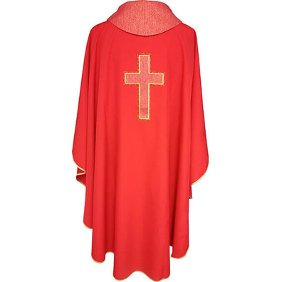Casulla quatro cores | Bordado Cruz Latina vermelho