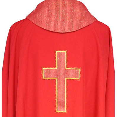 Casulla quatro cores | Bordado Cruz Latina vermelho